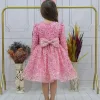Kız Çocuk Pembe Boncuklu Payetli Kabarık Elbise