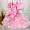 Kız Çocuk Pembe Çiçekli Parıltılı Kabarık Elbise