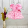 Kız Çocuk Pembe Çiçekli Parıltılı Kabarık Elbise