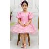 Kız Çocuk Pembe Çiçekli Parıltılı Kabarık Elbise