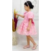 Kız Çocuk Pembe Çiçekli Parıltılı Kabarık Elbise