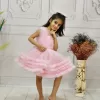 Kız Çocuk Pembe Büzgülü Kabarık Elbise Abiye Gelinlik