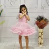 Kız Çocuk Pembe Büzgülü Kabarık Elbise Abiye Gelinlik
