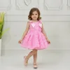 Kız Çocuk Pembe Gül 3D Kabarık Elbise Abiye Gelinlik