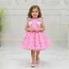 Kız Çocuk Pembe Gül 3D Kabarık Elbise Abiye Gelinlik