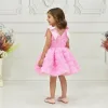Kız Çocuk Pembe Gül 3D Kabarık Elbise Abiye Gelinlik