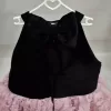 Kız Çocuk Siyah Pembe Gül Desenli Kuyruklu Sıfır Kol Elbise Abiye