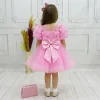 Kız Çocuk Pembe Güllü İncili Etek Detaylı Abiye Elbise
