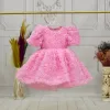 Kız Çocuk Pembe Güllü Kabarık Elbise Abiye Gelinlik