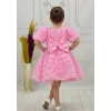 Kız Çocuk Pembe Güllü Kabarık Elbise Abiye Gelinlik