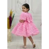 Kız Çocuk Pembe Güllü Kabarık Elbise Abiye Gelinlik