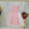Kız Çocuk Pembe İşleme Kolsuz Parıltılı Kabarık Elbise Gelinlik Abiye