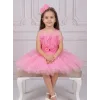 Kız Çocuk Pembe Şeffaf Üst Ön Fiyonk Detaylı Kemerli Kabarık