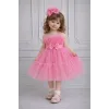 Kız Çocuk Pembe Şeffaf Üst Ön Fiyonk Detaylı Kemerli Kabarık