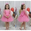 Kız Çocuk Pembe Şeffaf Üstlü Flok Tüllü Kabarık Elbise