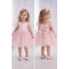 Kız Çocuk Pudra Balon Kısa Kol Kabarık Elbise