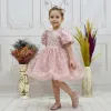 Kız Çocuk Pudra Boncuk Etekli Kabarık Elbise