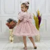 Kız Çocuk Pudra Boncuk Etekli Kabarık Elbise