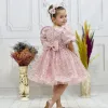 Kız Çocuk Pudra Boncuk Etekli Kabarık Elbise