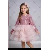 Kız Çocuk Pudra Payetli Ekstra Kabarık Arka Dekolteli Elbise