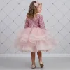 Kız Çocuk Pudra Payetli Ekstra Kabarık Arka Dekolteli Elbise