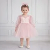 Kız Çocuk Pudra Şeffaf Üst Flok Tül Tütü Kabarık Elbise
