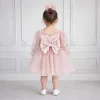 Kız Çocuk Pudra Şeffaf Üst Flok Tül Tütü Kabarık Elbise