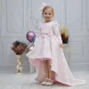 Kız Çocuk Şeker Pembesi Desenli Kumaş Kuyruklu Elbise