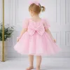 Kız Çocuk Şeker Pembesi Kalp Detaylı Balon Kısa Kol Elbise