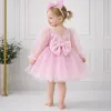 Kız Çocuk Şeker Pembesi Şeffaf Üstlü Flok Tüllü Kabarık Elbise