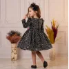 Kız Çocuk Siyah Beyaz Payetli Uzun Kol Omuz Tül Detaylı Elbise