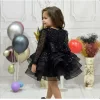 Kız Çocuk Siyah Boncuklu Payetli Kabarık Elbise