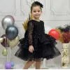 Kız Çocuk Siyah Boncuklu Payetli Kabarık Elbise