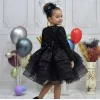 Kız Çocuk Siyah Boncuklu Payetli Kabarık Elbise