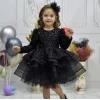 Kız Çocuk Siyah Boncuklu Payetli Kabarık Elbise