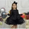Kız Çocuk Siyah Boncuklu Payetli Kabarık Elbise