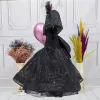 Kız Çocuk Siyah Desenli Kabarık Elbise Kısa Balon Kol