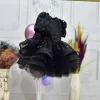 Kız Çocuk Siyah Kısa Balon Kol Taşlı Boncuklu Elbise