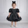 Kız Çocuk Siyah Parıltılı Kloş Balon Kol Kabarık Elbise