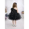 Kız Çocuk Siyah Parla Payetli Tek Omuz Kabarık Parıltılı Elbise