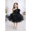 Kız Çocuk Siyah Parla Payetli Tek Omuz Kabarık Parıltılı Elbise