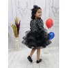 Kız Çocuk Siyah Payetli Dekolteli Uzun Kol Gren Etekli Kabarık Elbise
