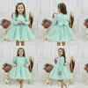 Kız Çocuk Su Yeşili Boncuklu Payetli Kabarık Elbise