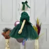 Kız Çocuk Zümrüt Yeşili Kabarık Gül Desenli Tül Etek şeffaf Kısa Balon Kol Elbise