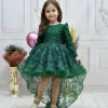 Kız Çocuk Zümrüt Yeşili Simli Parıltılı Kuyruklu Elbise