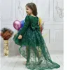 Kız Çocuk Zümrüt Yeşili Simli Parıltılı Kuyruklu Elbise
