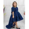 Lacivert Güllü Kuyruklu Kısa Kol Elbise Abiye Gelinlik
