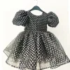 Siyah Beyaz Noktalı Parıltılı Kabarık Elbise