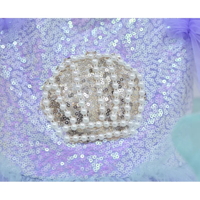 Lila Deniz Konsepti Deniz Kabuğu İşlemeli Çift Omuz Kabarık Gelinlik Elbise