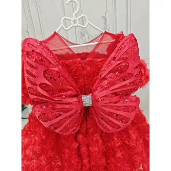 Kırmızı Tak Çıkarmalı Kabartmalı Kelebek-Kanat